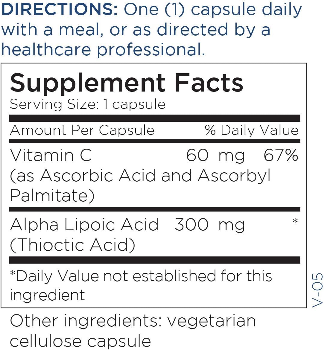 Alpha Lipoic Acid Supplement with Vitamin C for Liver & Nerve Health - 100 Capsules, Fat & Water Soluble Antioxidant