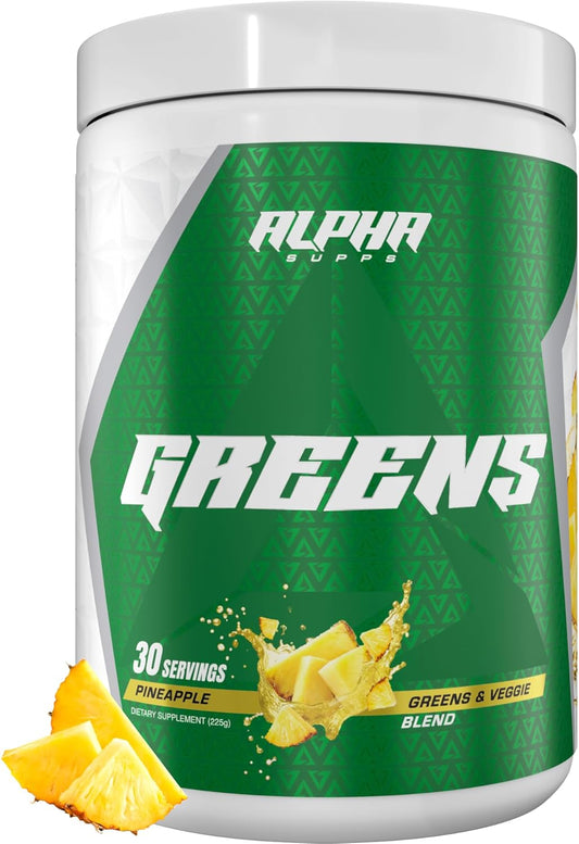 Alpha Supps Alpha Greens Superfood Powder with 40+ Plant Based Ingredients - Prebiotic & Probiotic Blend - 30 Servings - Pineapple Flavor