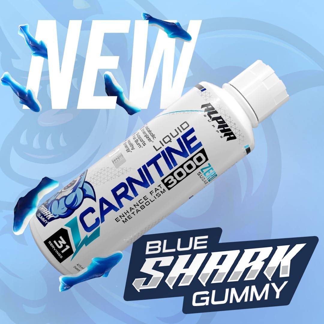 Alpha Supps L-Carnitine Liquid Supplement - 3000mg, 31 Servings, Blue Gummy Flavor