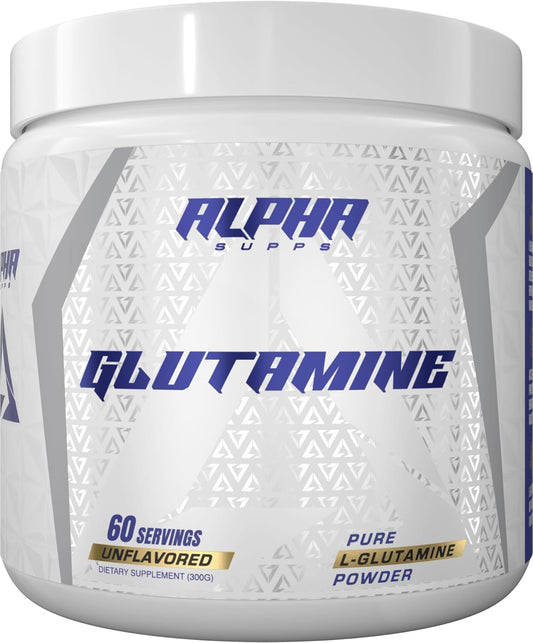 Alpha Supps Unflavored L-Glutamine Powder - 300g Amino Acid Supplement for Muscle Recovery, Gut & Immune Support - 60 Servings