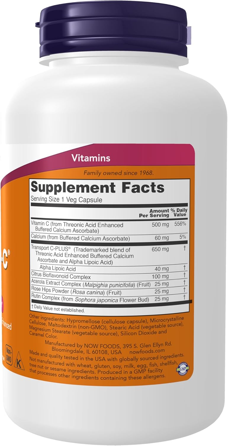 AlphaSorb-C™ 500 mg Supplements with Threonic Acid & Alpha Lipoic Acid - 180 Veg Capsules by NOW Foods