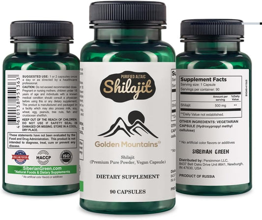 Altai Mountain Shilajit Capsules - 500mg Vegan Formula with Pure Trace Minerals - 90 Count Premium Supplement
