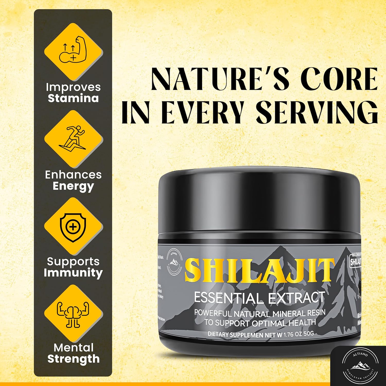 Altiano Shilajit Gold Grade Resin - 100% Pure Himalayan Shilajit with Fulvic Acid & 85+ Trace Minerals for Energy & Immune Support, 50g (3 Months Supply)