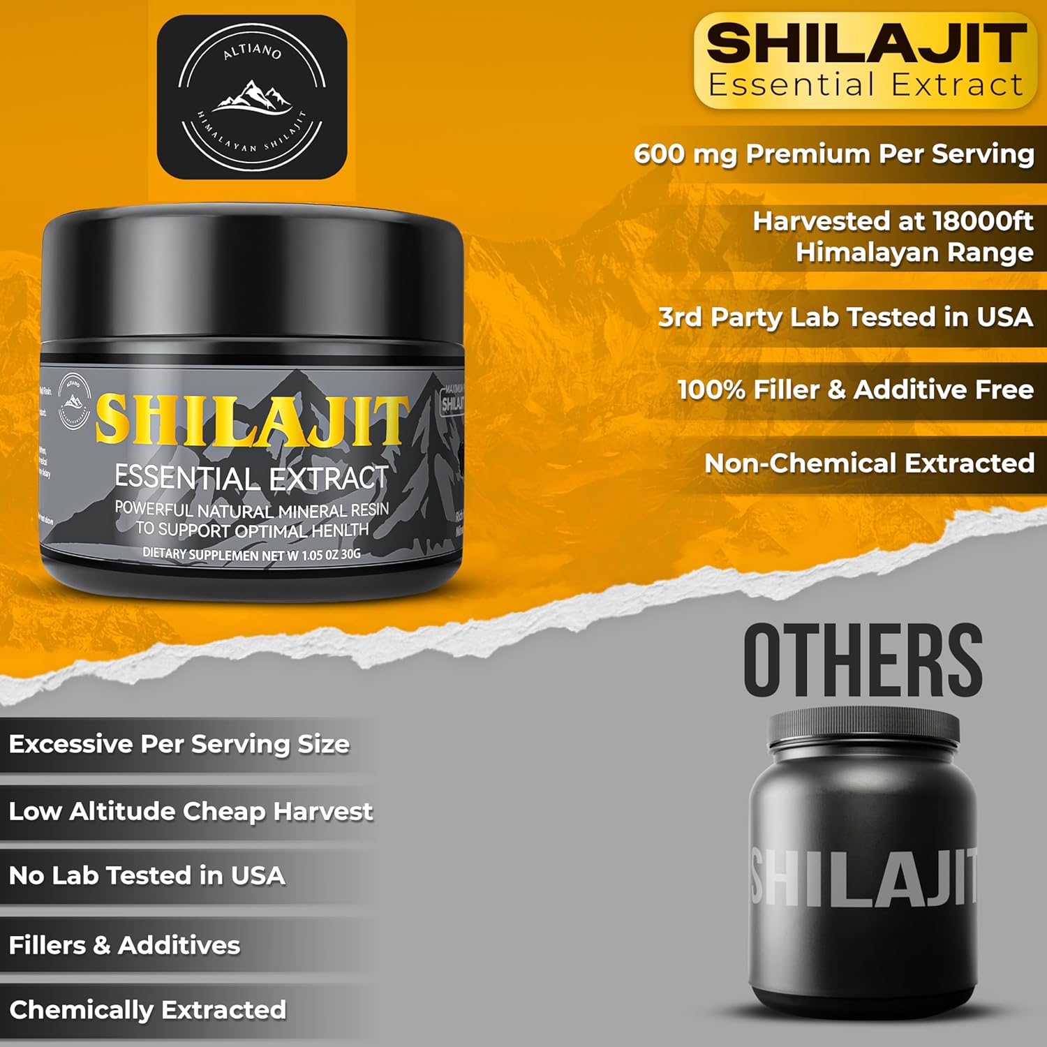 Altiano Shilajit Gold Grade Resin - 100% Pure Himalayan Shilajit with Fulvic Acid & 85+ Trace Minerals for Energy & Immune Support, 50g (3 Months Supply)
