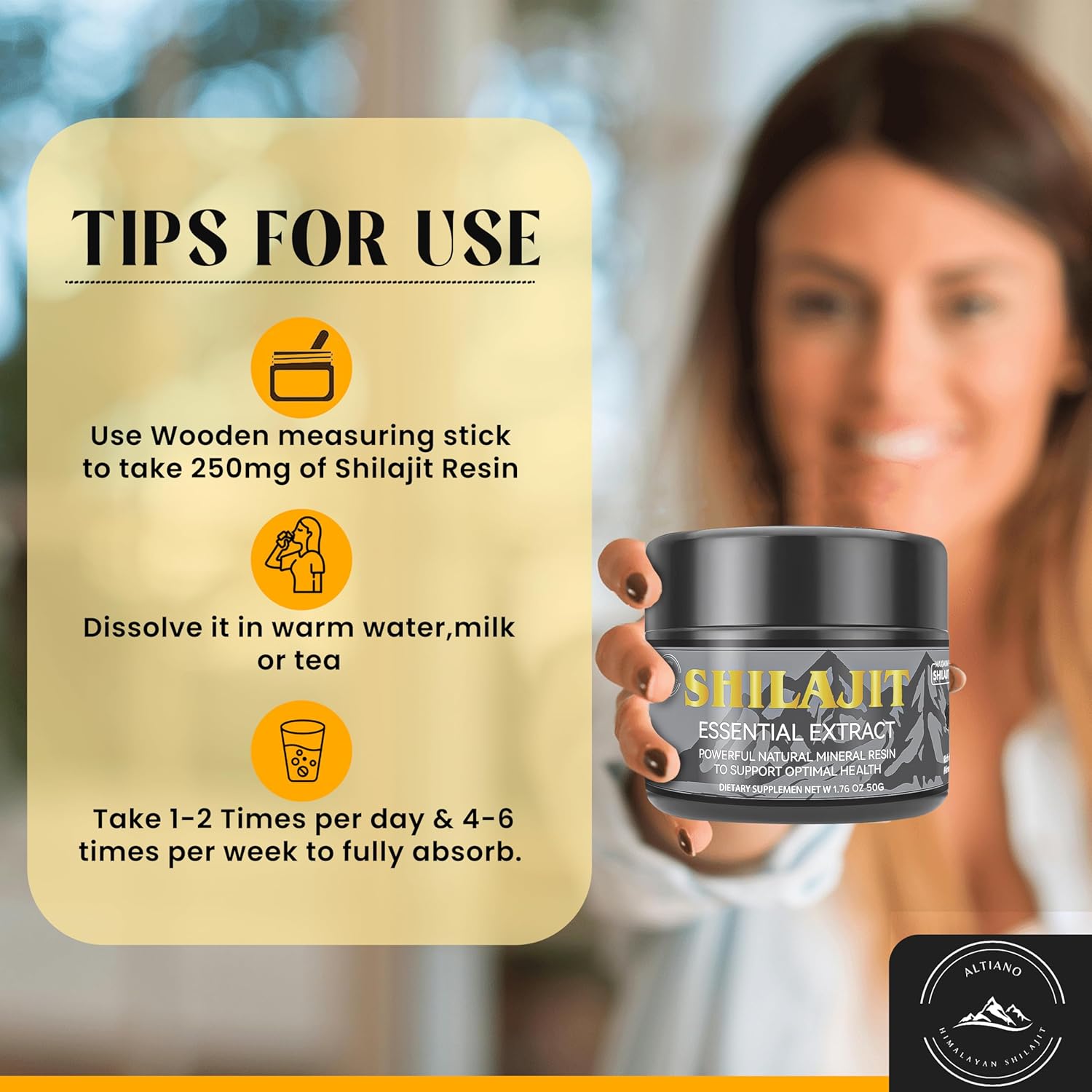 Altiano Shilajit Gold Grade Resin - 100% Pure Himalayan Shilajit with Fulvic Acid & 85+ Trace Minerals for Energy & Immune Support, 50g (3 Months Supply)