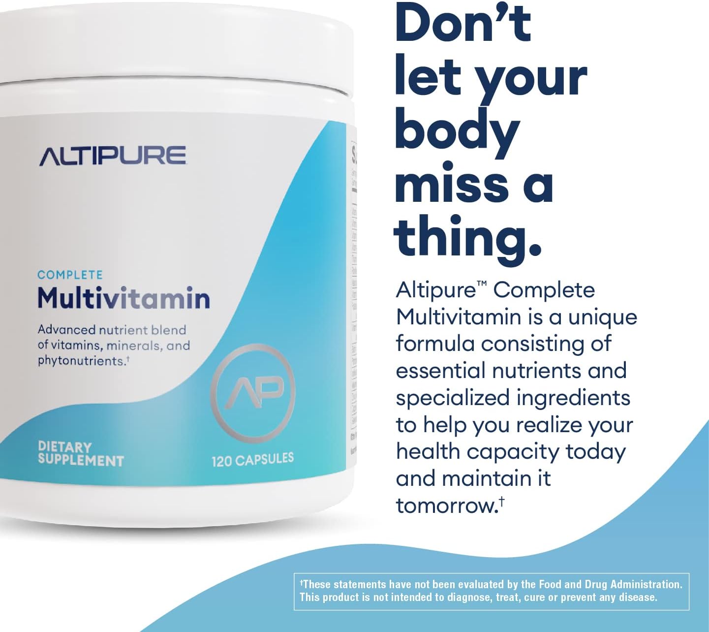ALTIPURE™ Complete Multivitamin - Gluten-Free, Dairy-Free, Supports Heart, Bone, Eye, Brain Health & Immune Function - 120 Capsules
