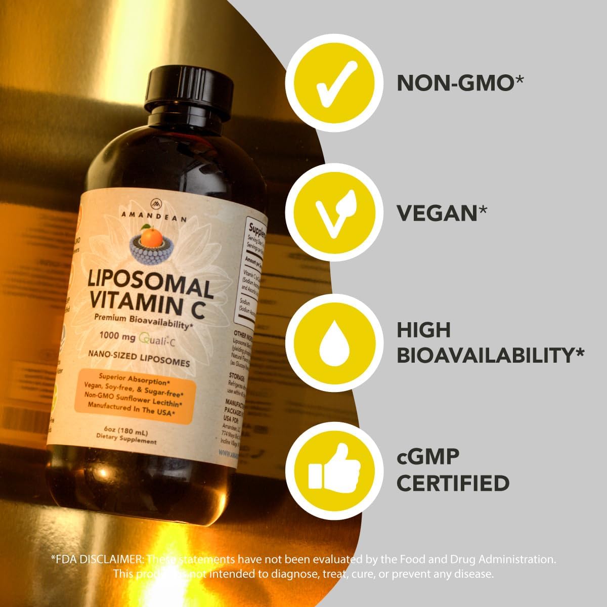 AMANDEAN Premium Liposomal Vitamin C & Grass-Fed Collagen Peptides Bundle - Immune Support & Healthy Skin, Hair, & Nails