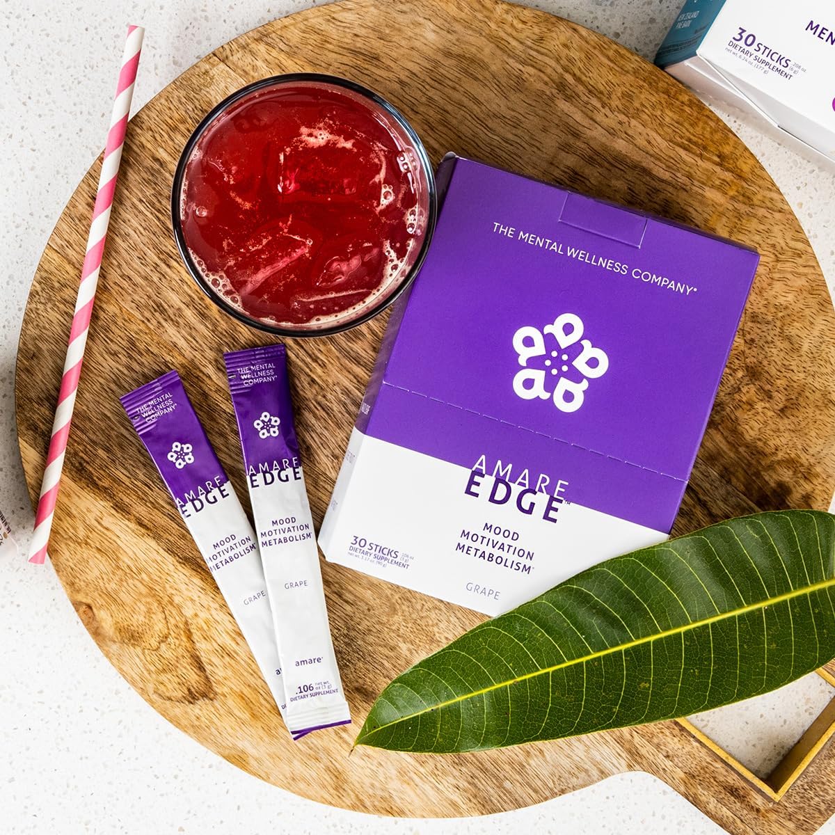 Amare Edge™ Plant Based Nootropic Powder Drink - Grape Flavor, 30 Servings for Endurance and Motivation