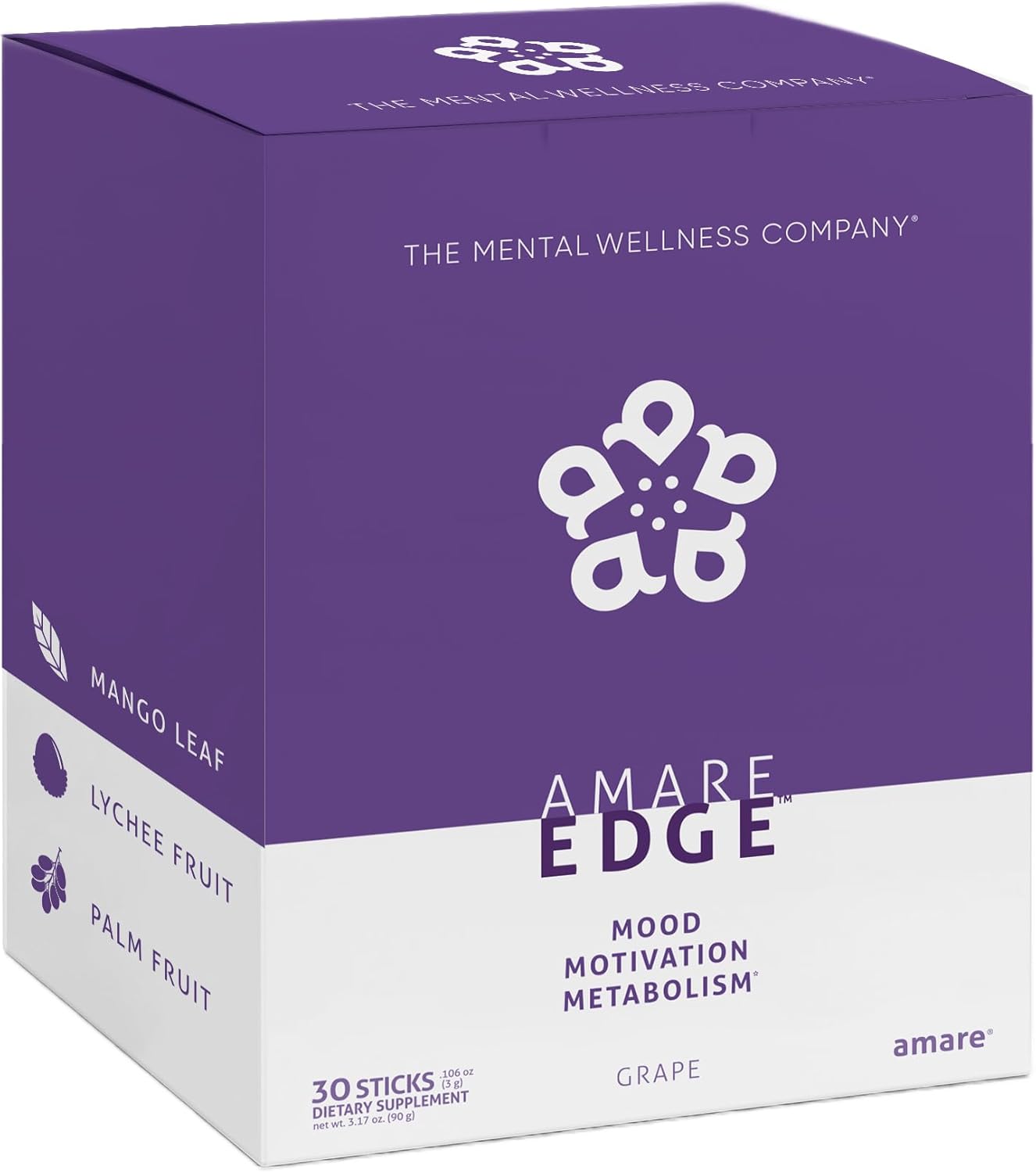 Amare Edge™ Plant Based Nootropic Powder Drink - Grape Flavor, 30 Servings for Endurance and Motivation