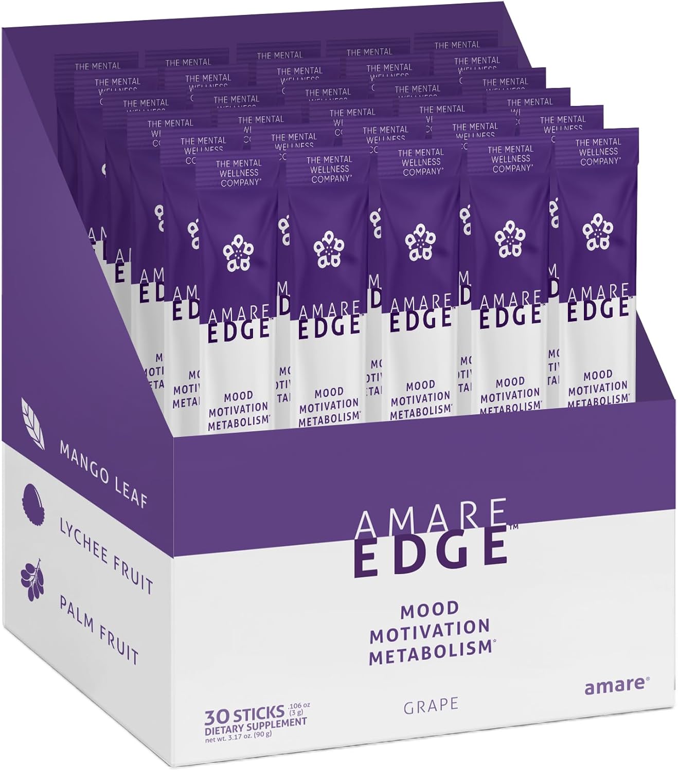 Amare Edge™ Plant Based Nootropic Powder Drink - Grape Flavor, 30 Servings for Endurance and Motivation