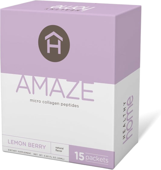 Amaze Collage Micro Collagen Peptides Lemon Berry - Marine Collagen & Hyaluronic Acid for Skin, Hair, Joints - 15 Servings