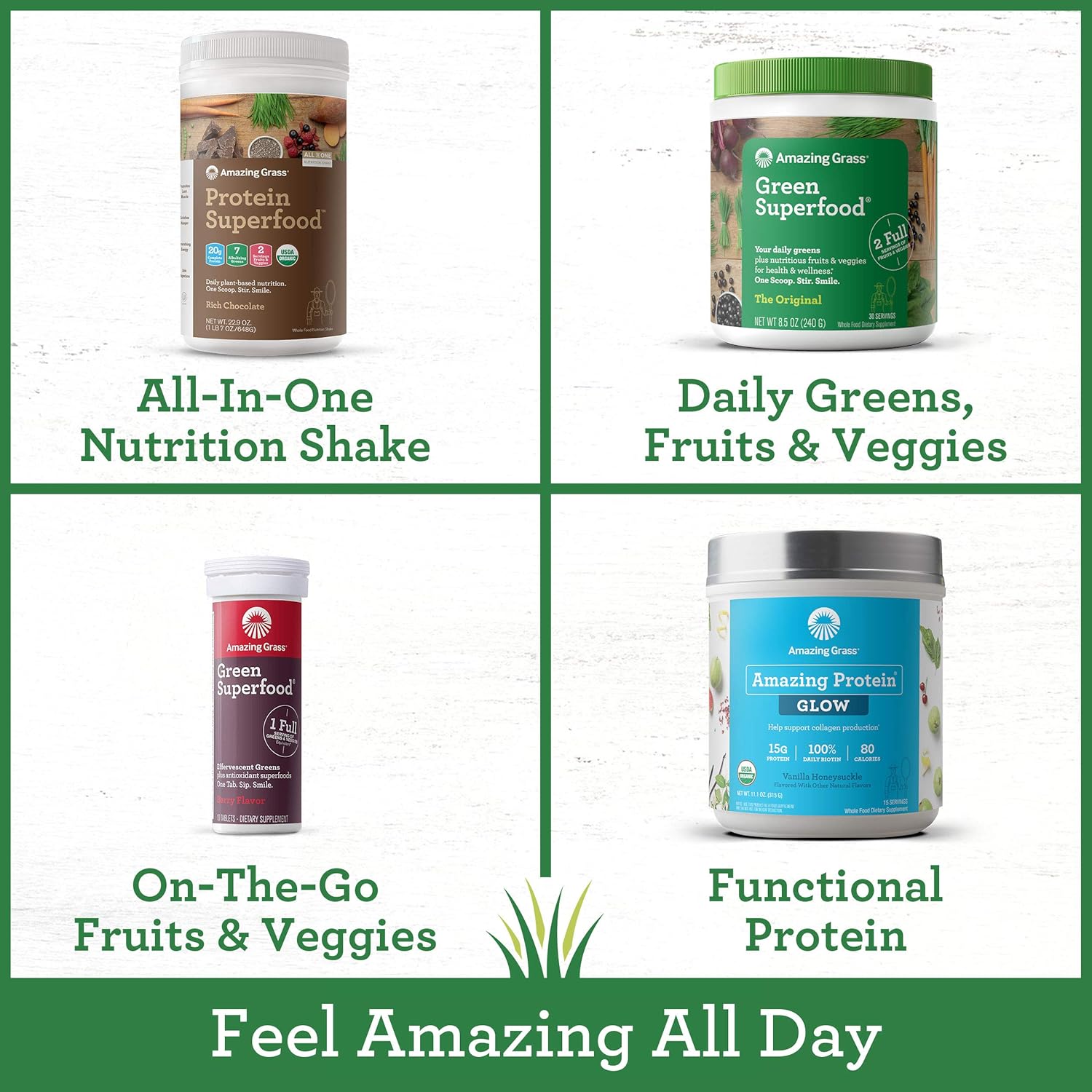 Amazing Grass Fizzy Green Superfood Lemon Lime Tablets - Antioxidants & Alkalizing Greens - 60 Count x 4