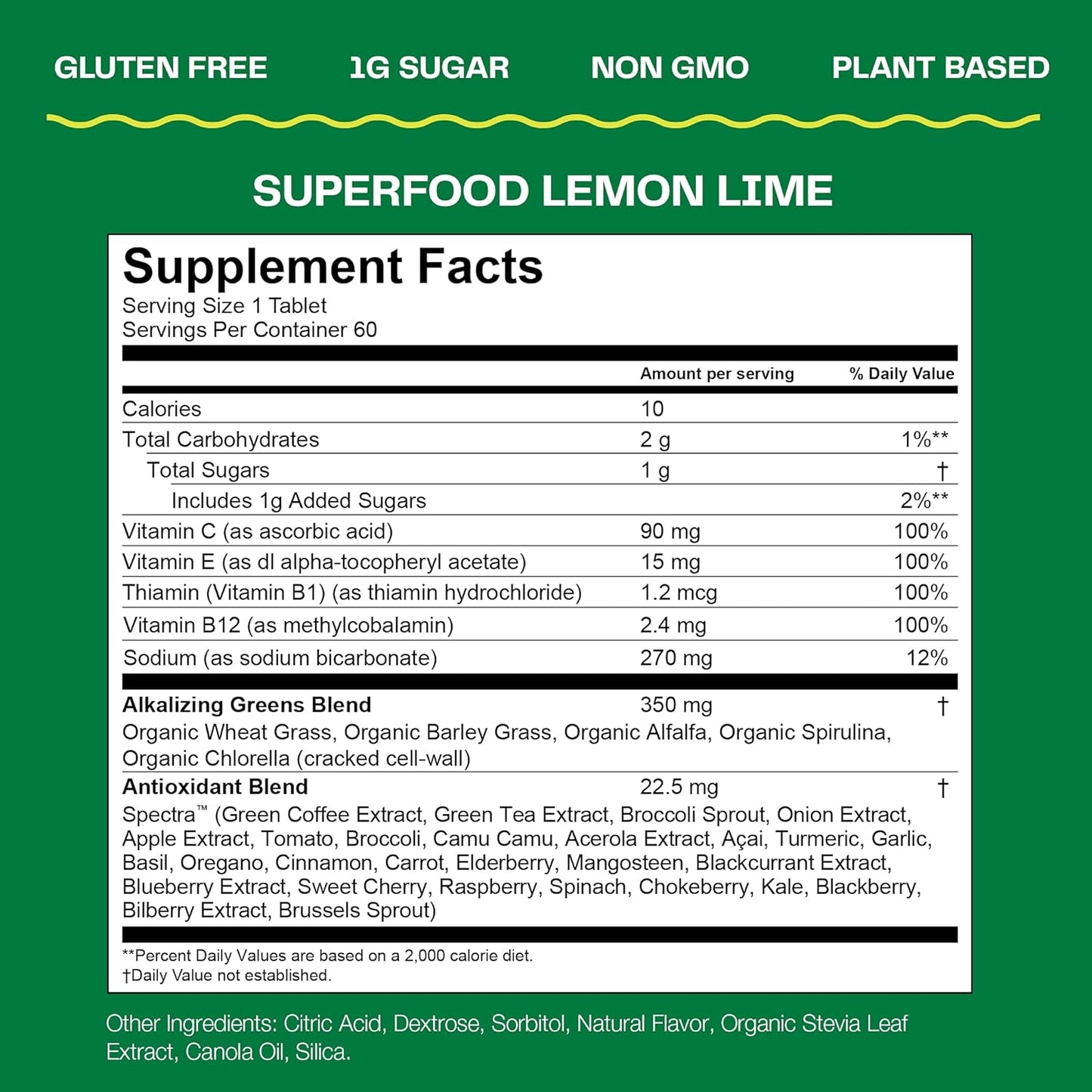 Amazing Grass Fizzy Green Tablets Lemon Lime 60 Count: Antioxidant & Alkalizing Greens Water Flavoring Tablet