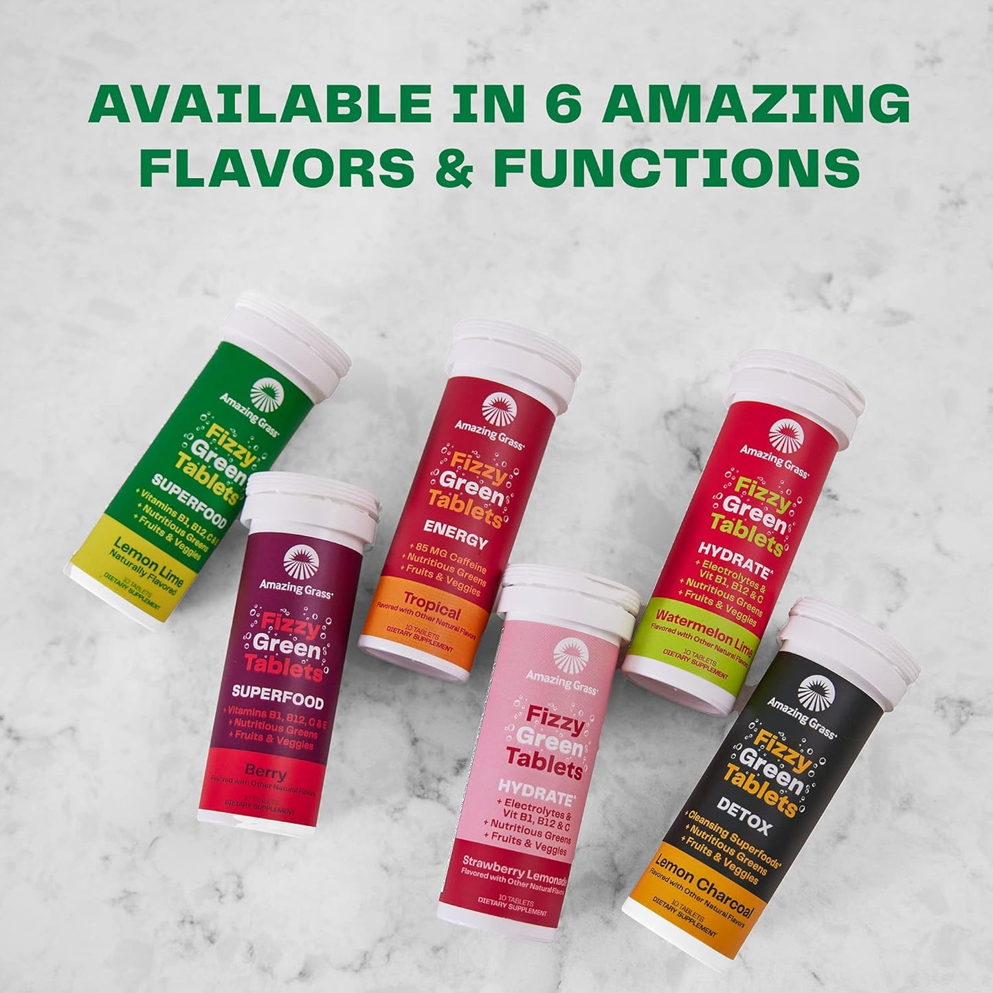 Amazing Grass Fizzy Green Tablets Lemon Lime 60 Count: Antioxidant & Alkalizing Greens Water Flavoring Tablet