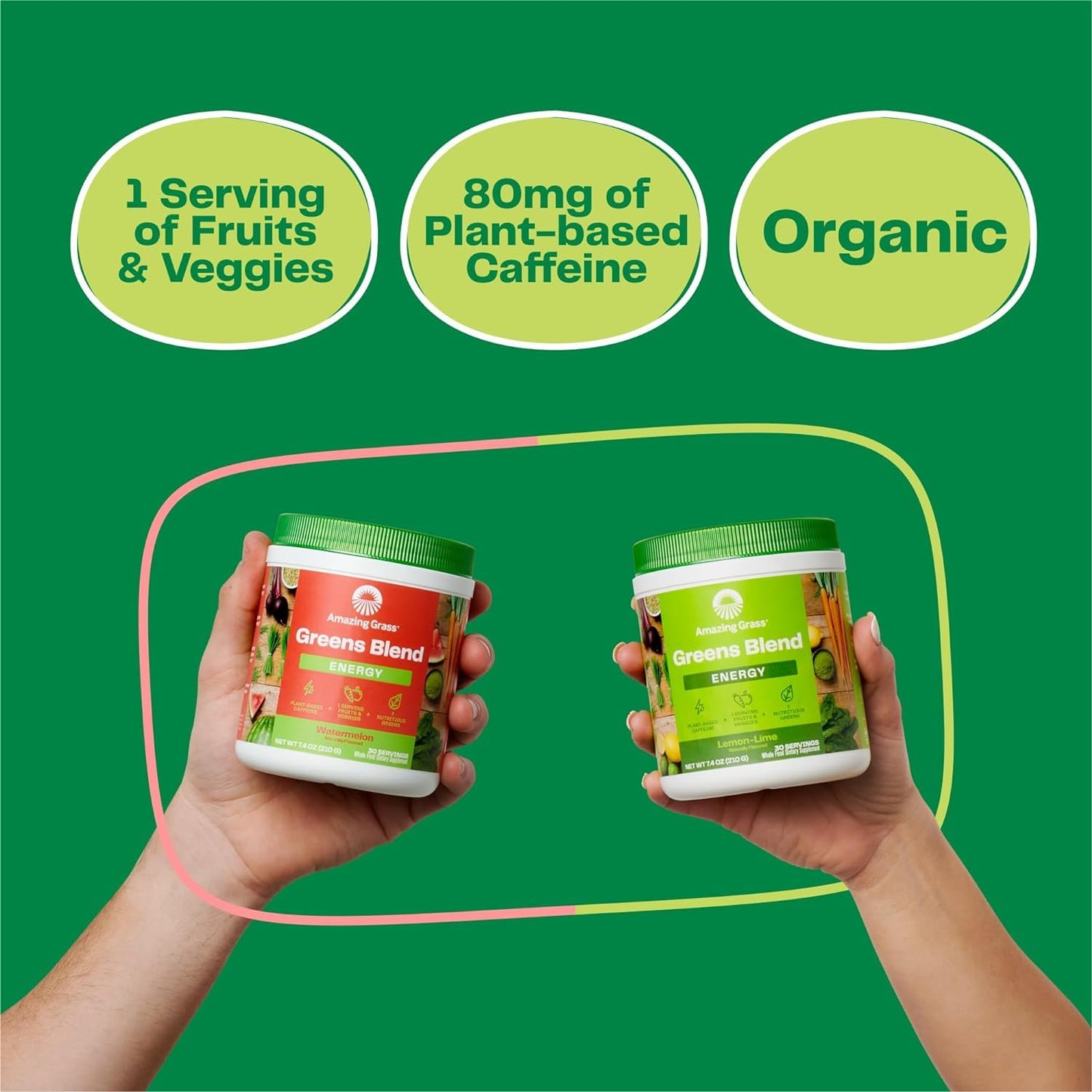 Amazing Grass Greens Blend Energy: Super Greens Smoothie Mix with Plant Based Caffeine, Matcha Green Tea, Beet Root Powder - Lemon Lime Flavor, 60 Servings