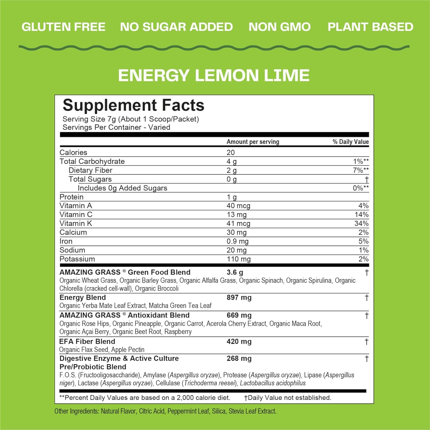 Amazing Grass Greens Blend Energy: Super Greens Smoothie Mix with Plant Based Caffeine, Matcha Green Tea, Beet Root Powder - Lemon Lime Flavor, 60 Servings