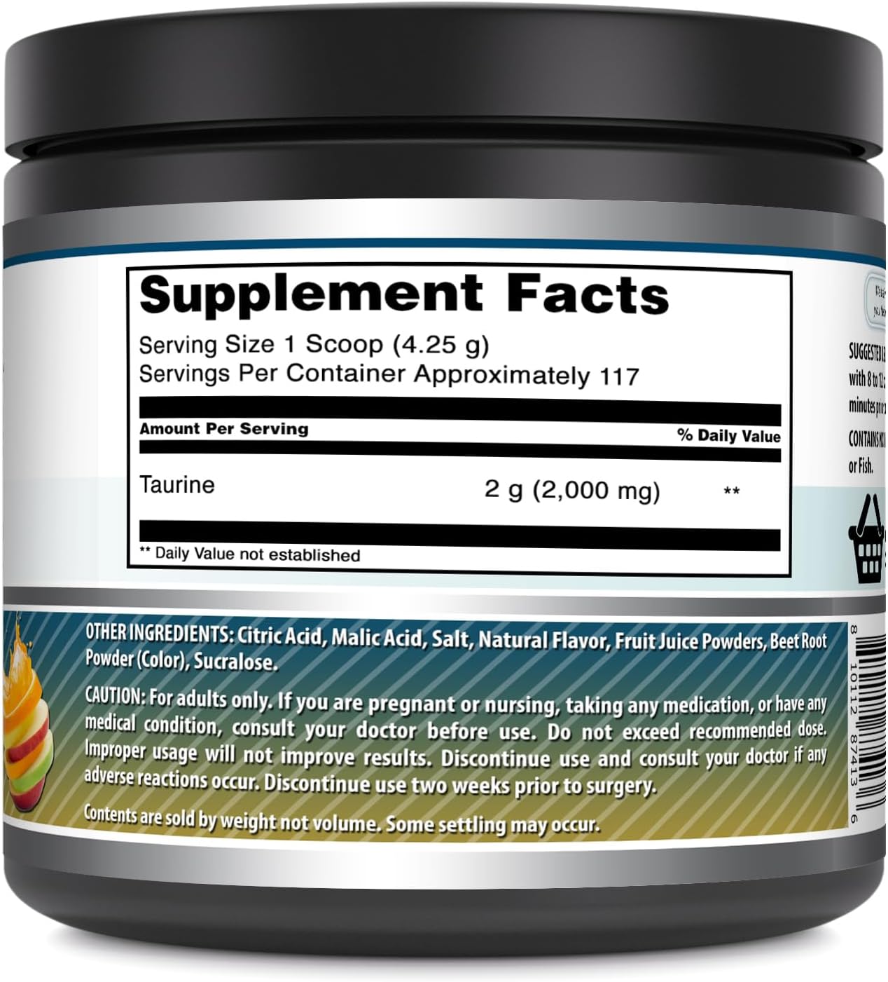 Amazing Nutrition Amazing Formulas Taurine Powder Supplement - 500 Grams (1.1 Lb) - 2000 mg Per Serving - Non-GMO - Gluten Free - Made in USA - Fruit Punch Flavor - 111 Servings