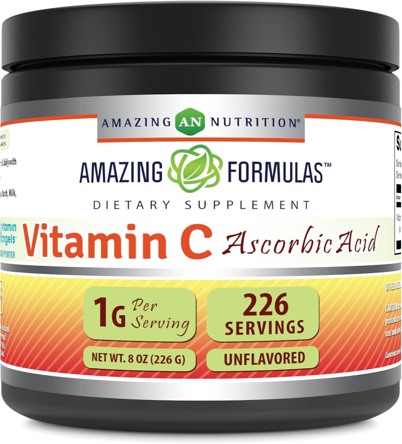 Amazing Nutrition Amazing Formulas Vitamin C (Ascorbic Acid) Powder Supplement - 8 Oz, 1g Per Serving, 226 Servings, Non-GMO, Gluten Free, Made in USA