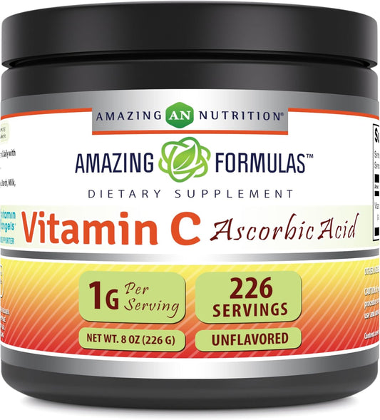 Amazing Nutrition Amazing Formulas Vitamin C (Ascorbic Acid) Powder Supplement - 8 Oz, 1g Per Serving, 226 Servings, Non-GMO, Gluten Free, Made in USA