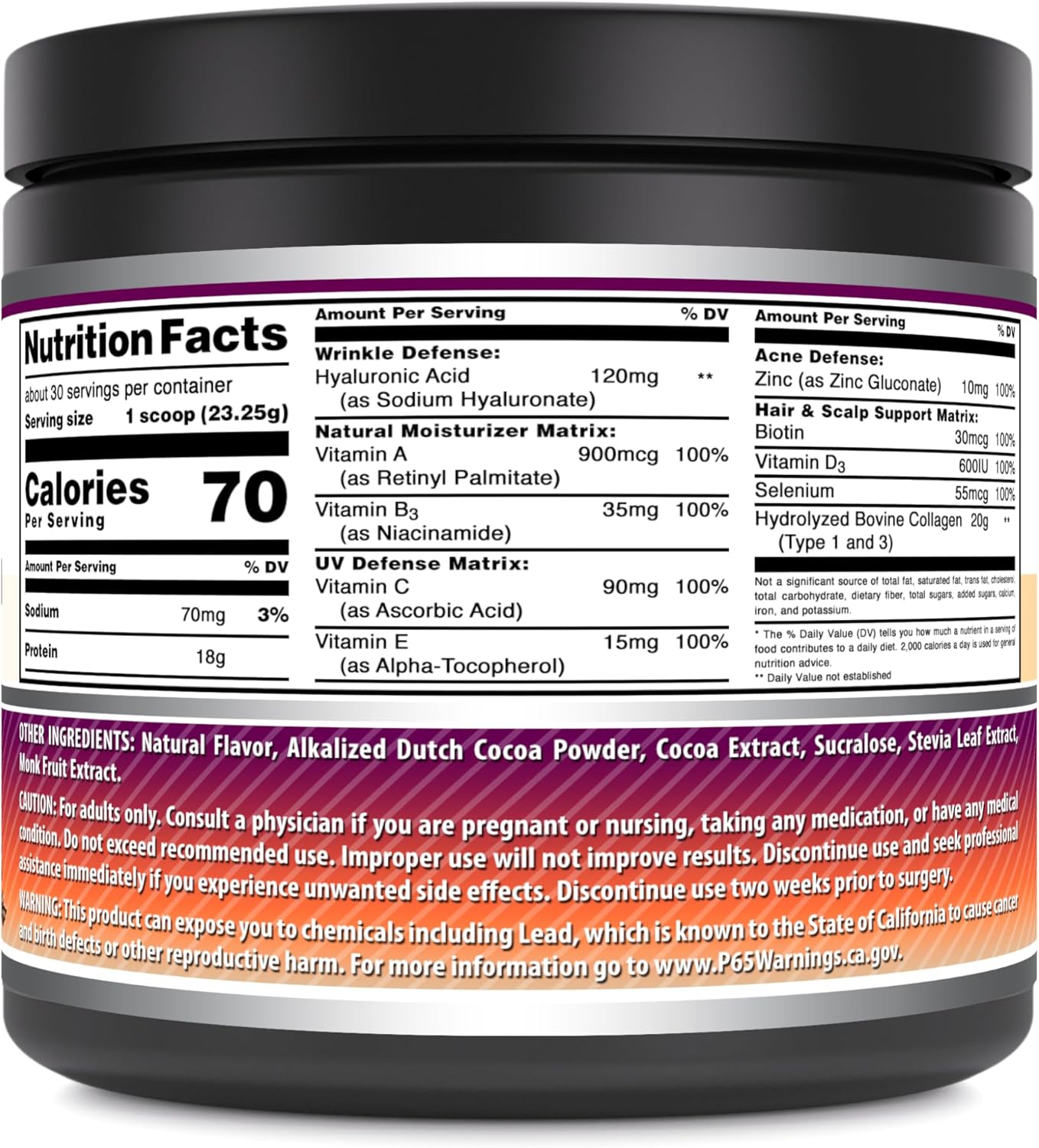 Amazing Nutrition Hydrolyzed Collagen with Hyaluronic Acid & Multivitamins Powder - Chocolate Flavor | 30 Servings | 660g