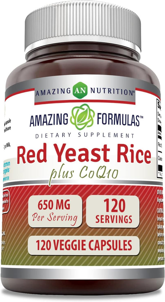 Amazing Nutrition Red Yeast Rice and CoQ10 Vegetarian Capsules - 120 Count