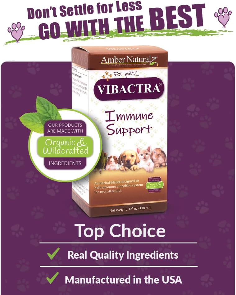 Amber NaturalZ Vibactra Immune Support Herbal Supplement for Pets | Pet Herbal Blend for Overall Health | 4 fl oz Glass Bottle | Made in USA