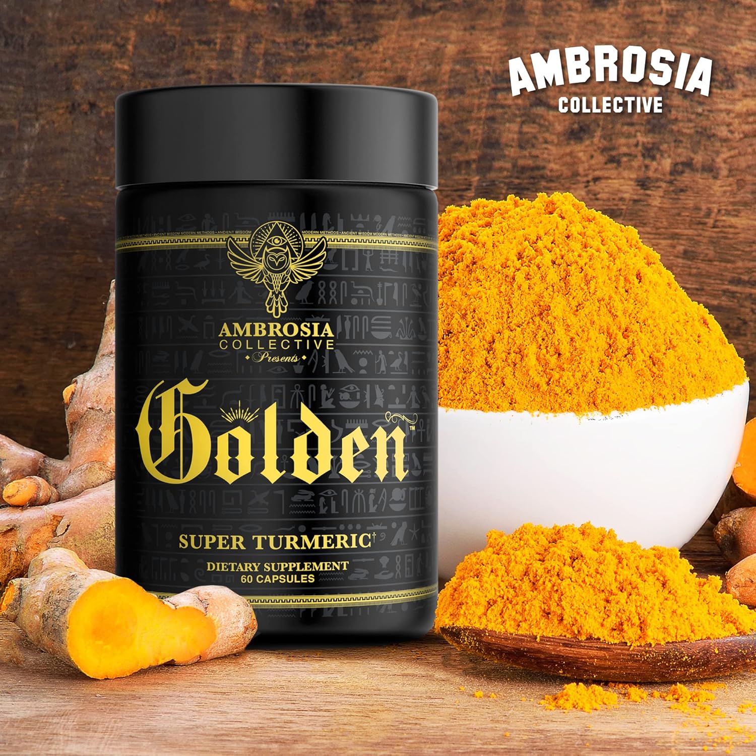Ambrosia Golden Super Turmeric Capsules - High Curcumin Bioavailability for Gut, Brain & Joint Health - 765mg Curcuminoids - 60 Veg Caps