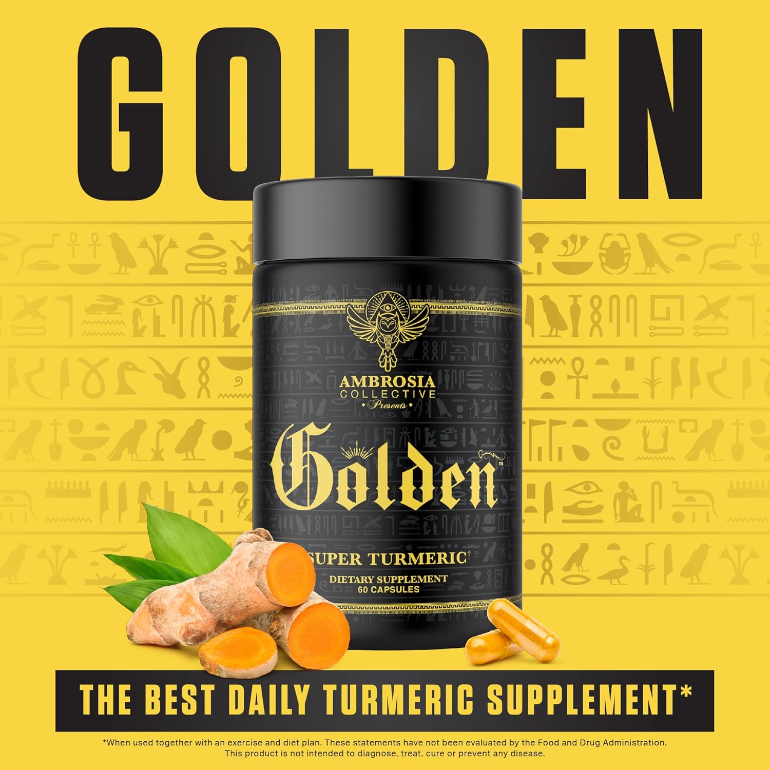 Ambrosia Golden Super Turmeric Capsules - High Curcumin Bioavailability for Gut, Brain & Joint Health - 765mg Curcuminoids - 60 Veg Caps