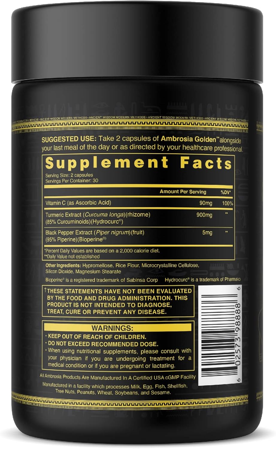 Ambrosia Golden Super Turmeric Capsules - High Curcumin Bioavailability for Gut, Brain & Joint Health - 765mg Curcuminoids - 60 Veg Caps