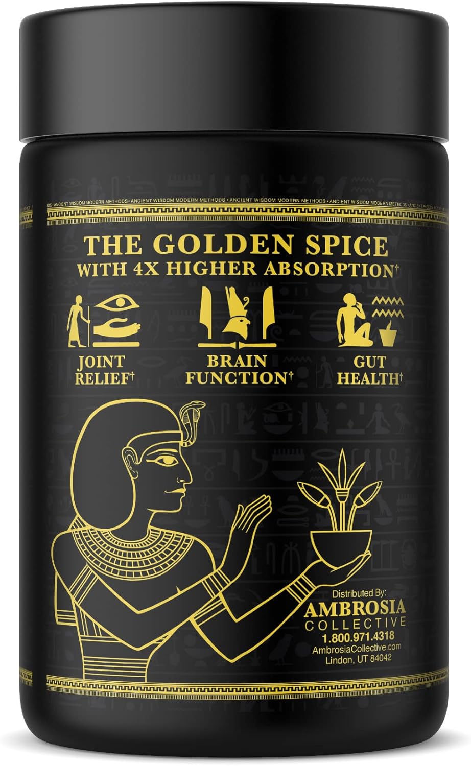 Ambrosia Golden Super Turmeric Capsules - High Curcumin Bioavailability for Gut, Brain & Joint Health - 765mg Curcuminoids - 60 Veg Caps