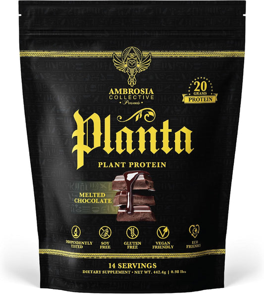 Ambrosia Planta Organic Plant-Based Protein - Vegan & Keto Friendly - Gourmet Melted Chocolate Flavor - No Added Sugar - 14 Servings