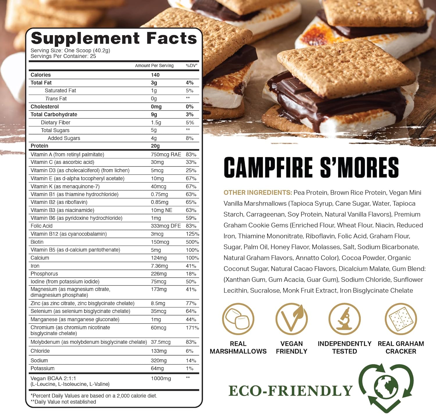 Ambrosia Planta Organic Plant-Based Protein - Vegan, Keto Friendly, Gourmet Flavors, No Bloating, Gluten & Soy Free, No Sugar - 25 Servings, Campfire Smores