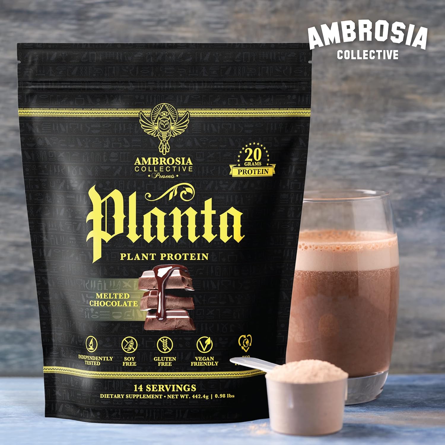 Ambrosia Planta Organic Plant-Based Protein - Vegan & Keto Friendly - Gourmet Melted Chocolate Flavor - No Added Sugar - 14 Servings