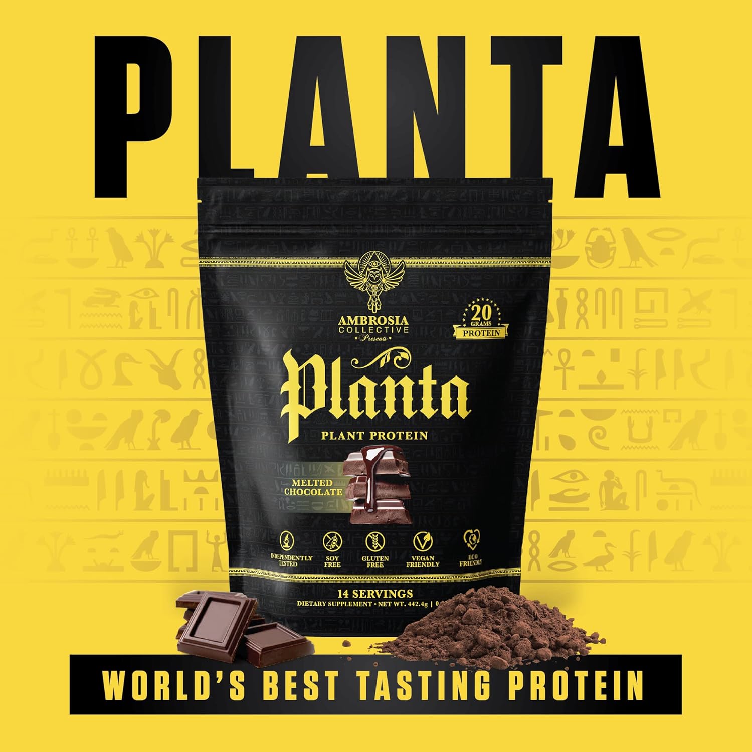 Ambrosia Planta Organic Plant-Based Protein - Vegan & Keto Friendly - Gourmet Melted Chocolate Flavor - No Added Sugar - 14 Servings
