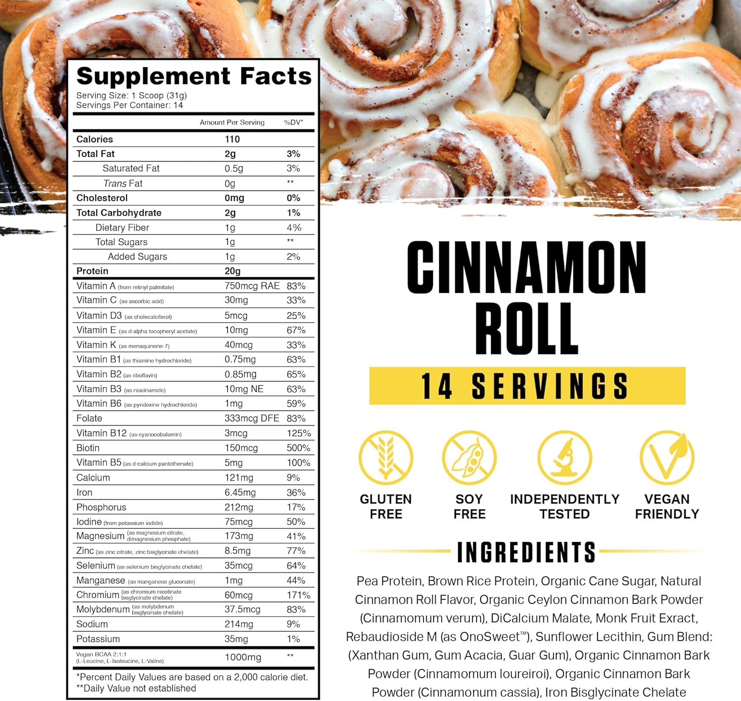 Ambrosia Planta Organic Plant-Based Protein Powder - Vegan & Keto Friendly, Gourmet Cinnamon Roll Flavor, No Bloating or Upset Stomach, Gluten & Soy Free, No Added Sugar, 14 Servings