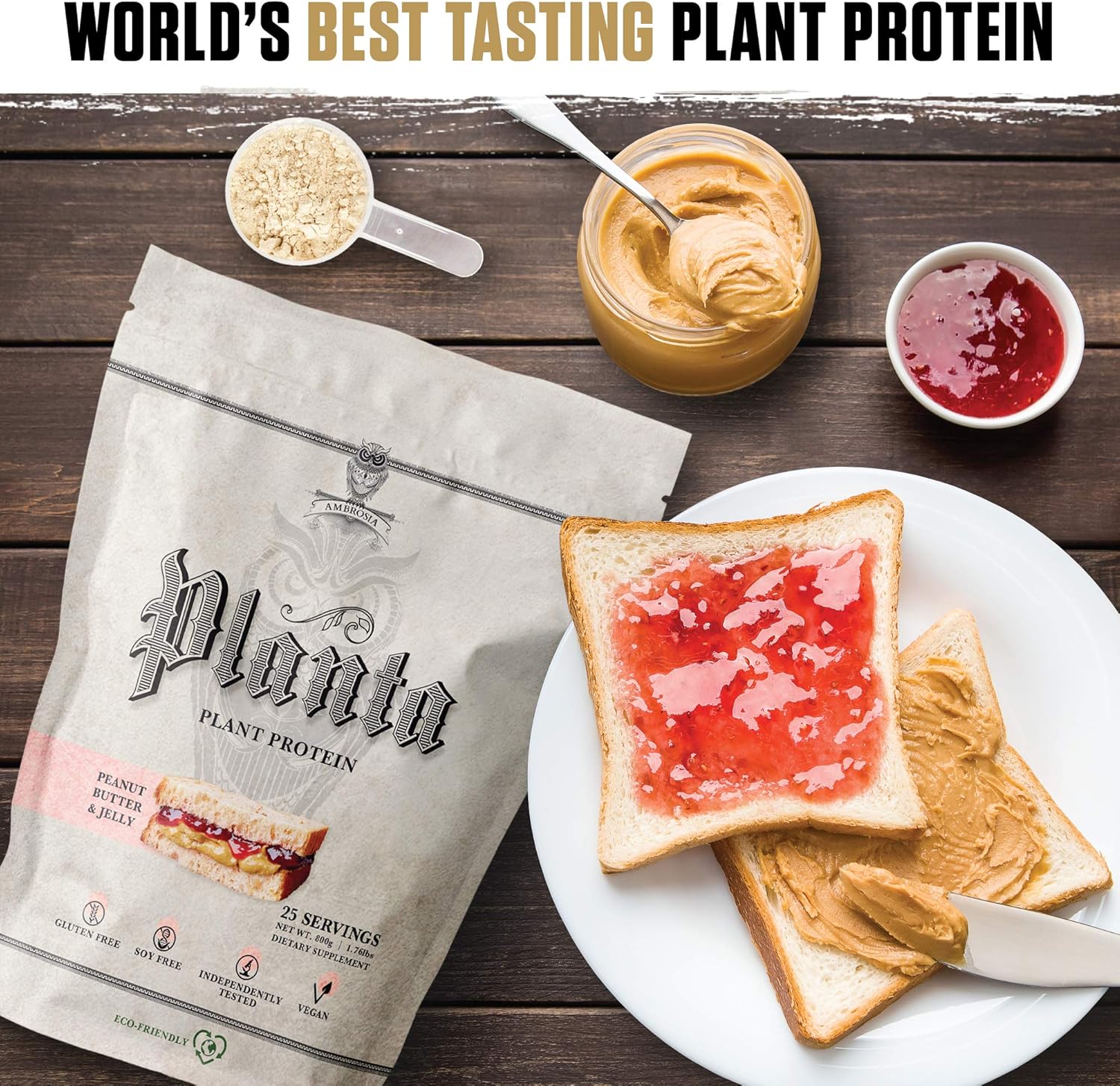 Ambrosia Planta Peanut Butter & Jelly Organic Plant-Based Protein - Premium Quality