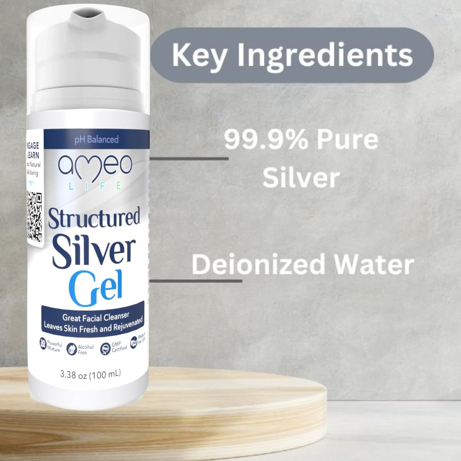 Ameo Life Colloidal Silver Gel 35 ppm - pH Balanced for Healthy Skin, Minor Cuts, Scrapes & Burns - Natural Skin Care Rejuvenation - 100ml