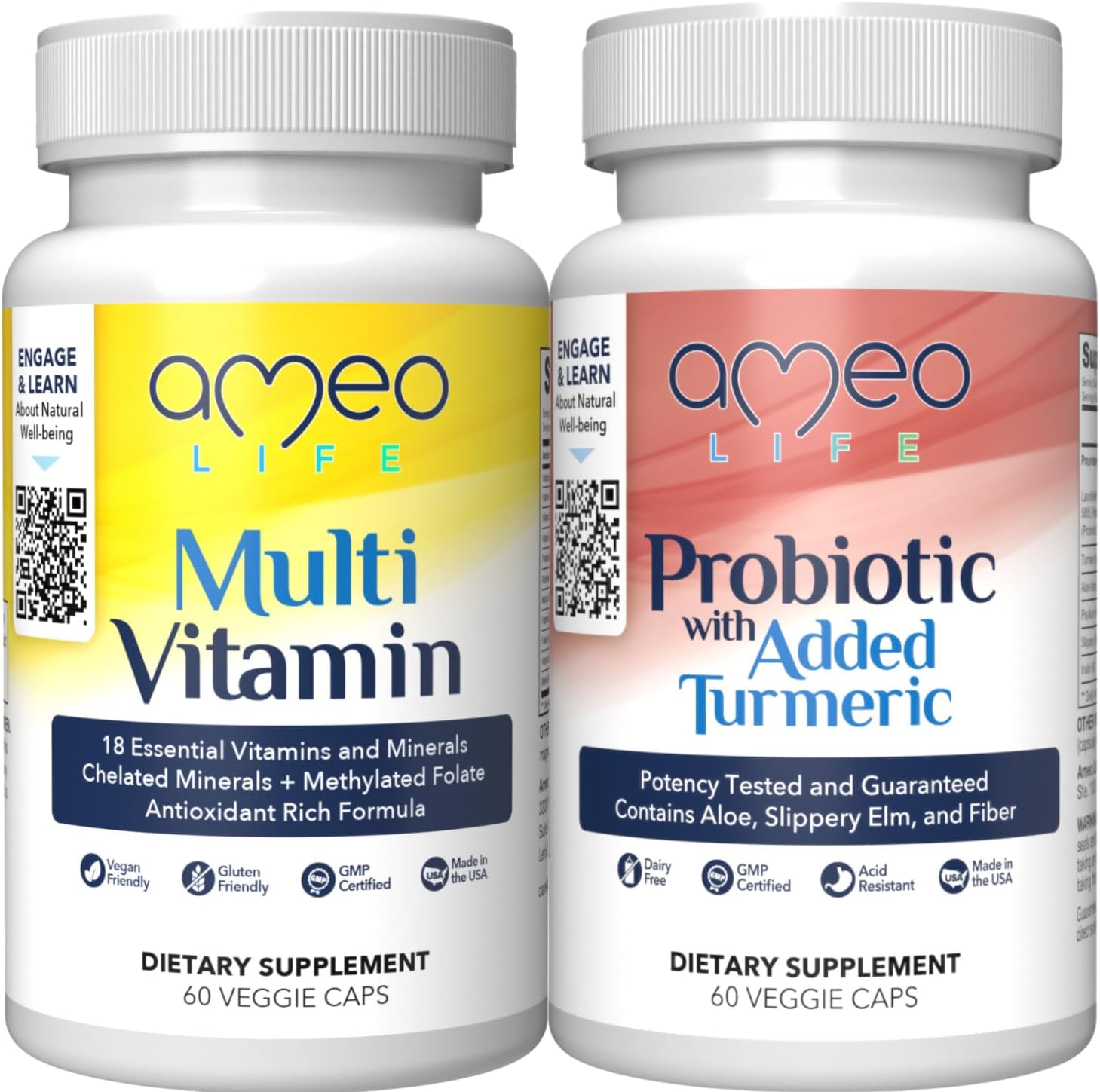 Ameo Life Probiotics and Chelated Multivitamins Bundle: Supports Digestive and Immune Health