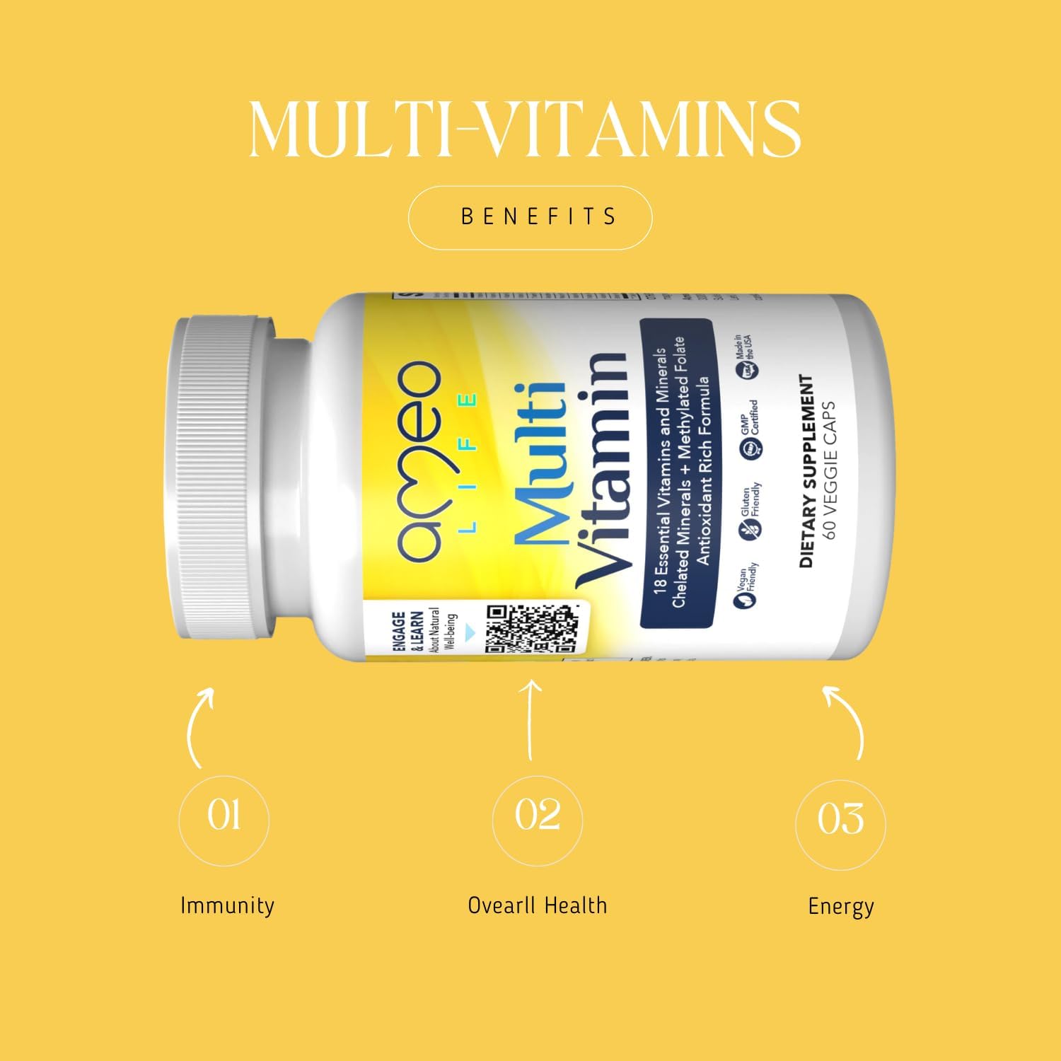 Ameo Life Probiotics and Chelated Multivitamins Bundle: Supports Digestive and Immune Health