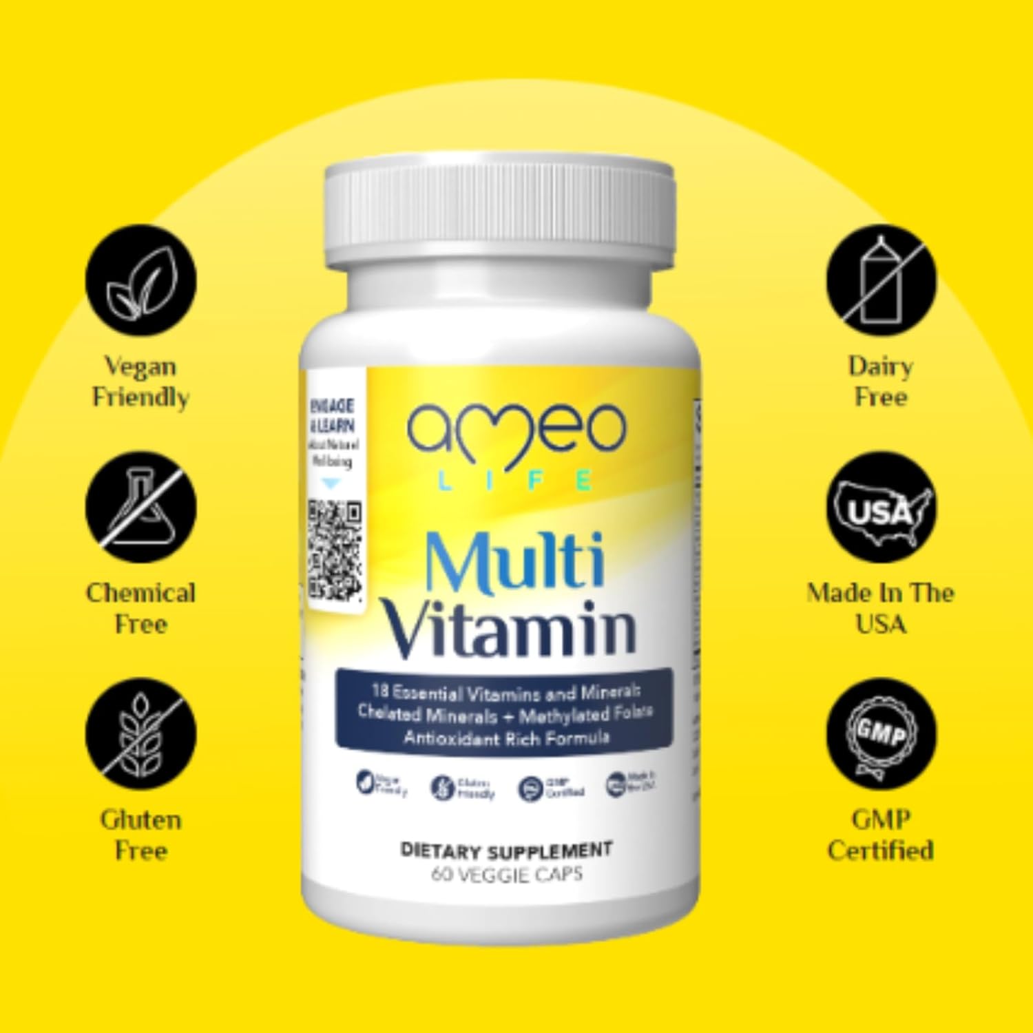 Ameo Life Probiotics and Chelated Multivitamins Bundle: Supports Digestive and Immune Health