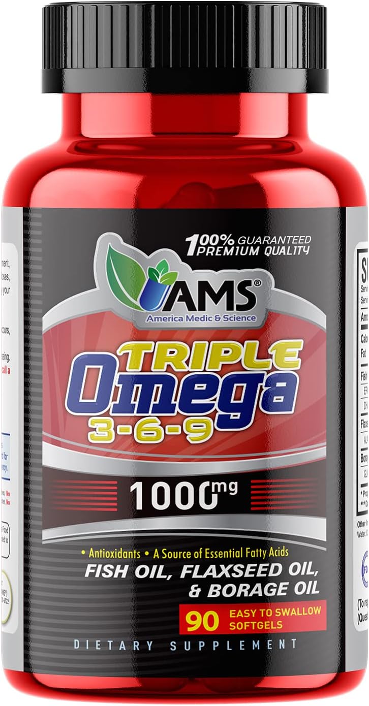 America Medic & Science Omega 3-6-9 Softgels - Dietary Supplement for Heart Health - Fish Oil, EPA, DHA, Flaxseed, Evening Primrose - Men & Women - 90ct