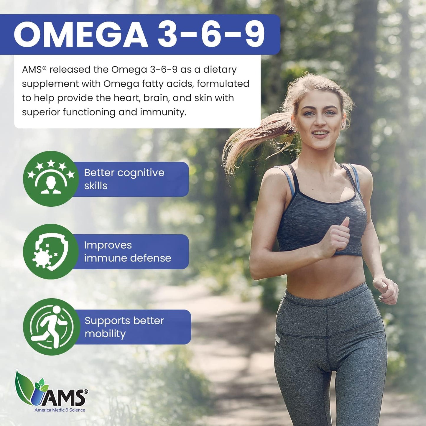America Medic & Science Omega 3-6-9 Softgels - Dietary Supplement for Heart Health - Fish Oil, EPA, DHA, Flaxseed, Evening Primrose - Men & Women - 90ct