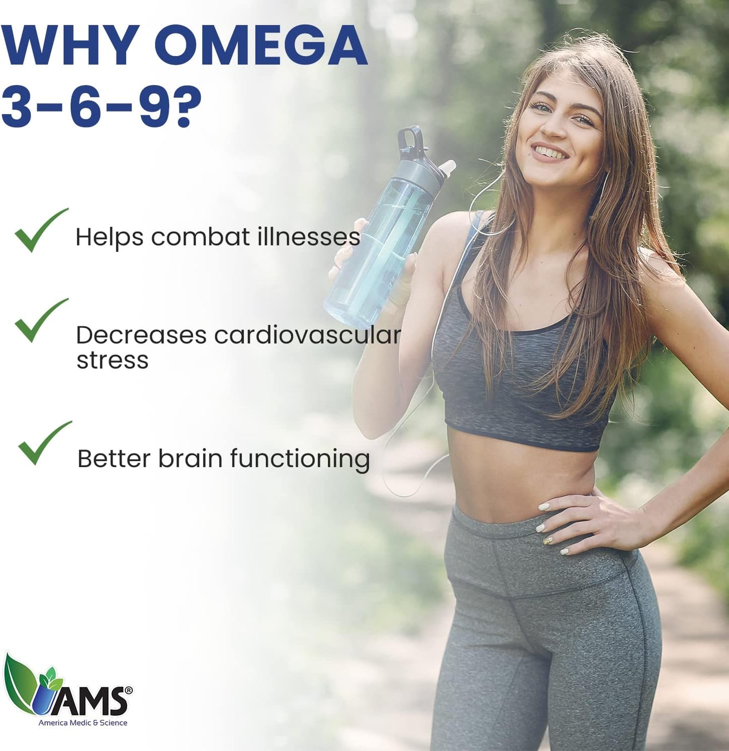 America Medic & Science Omega 3-6-9 Softgels - Dietary Supplement for Heart Health - Fish Oil, EPA, DHA, Flaxseed, Evening Primrose - Men & Women - 90ct