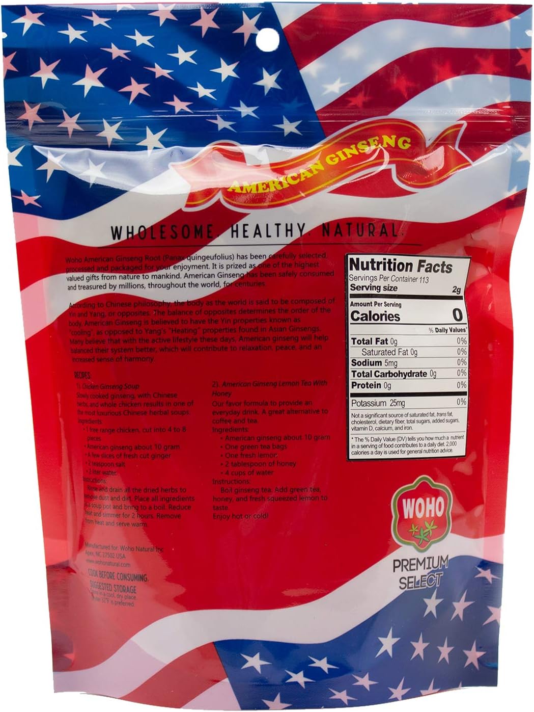 American Ginseng Medium Slices 8oz - Premium Quality WOHO 126.8 Bag