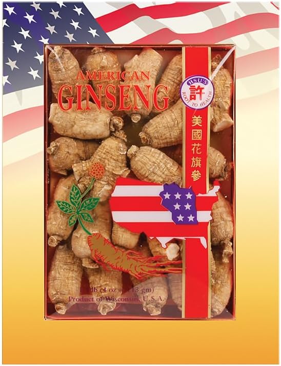 American Ginseng Roots - Short to Medium Size - Cultivated in Marathon County, Wisconsin - Includes Free Tea Bag - 4oz Box