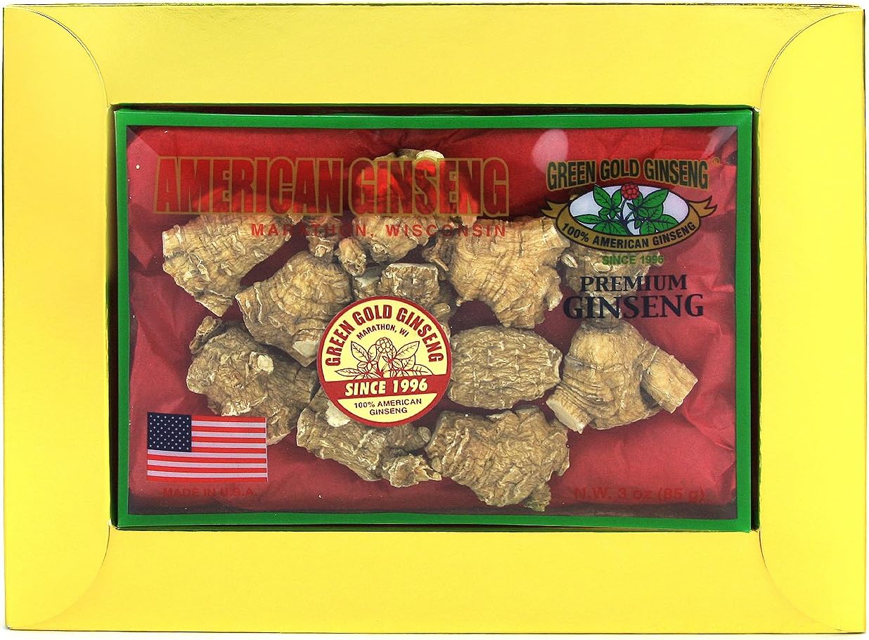 American Ginseng Roots from Marathon County, WI - Jumbo Bullet - Green Gold Ginseng - 3oz Box - SKU PS 130-3