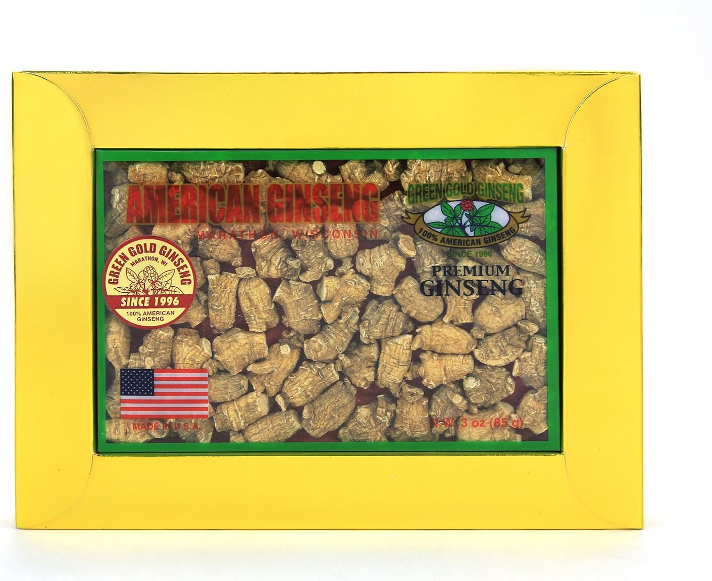 American Ginseng Roots from Marathon County, WI - Small Bullet, 3oz Box - Green Gold Ginseng (SKU PS 135-3)