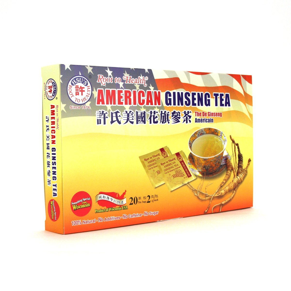 American Ginseng Tea 20ct Box - Cultivated in Marathon County, Wisconsin - Hsu's Ginseng SKU 1034