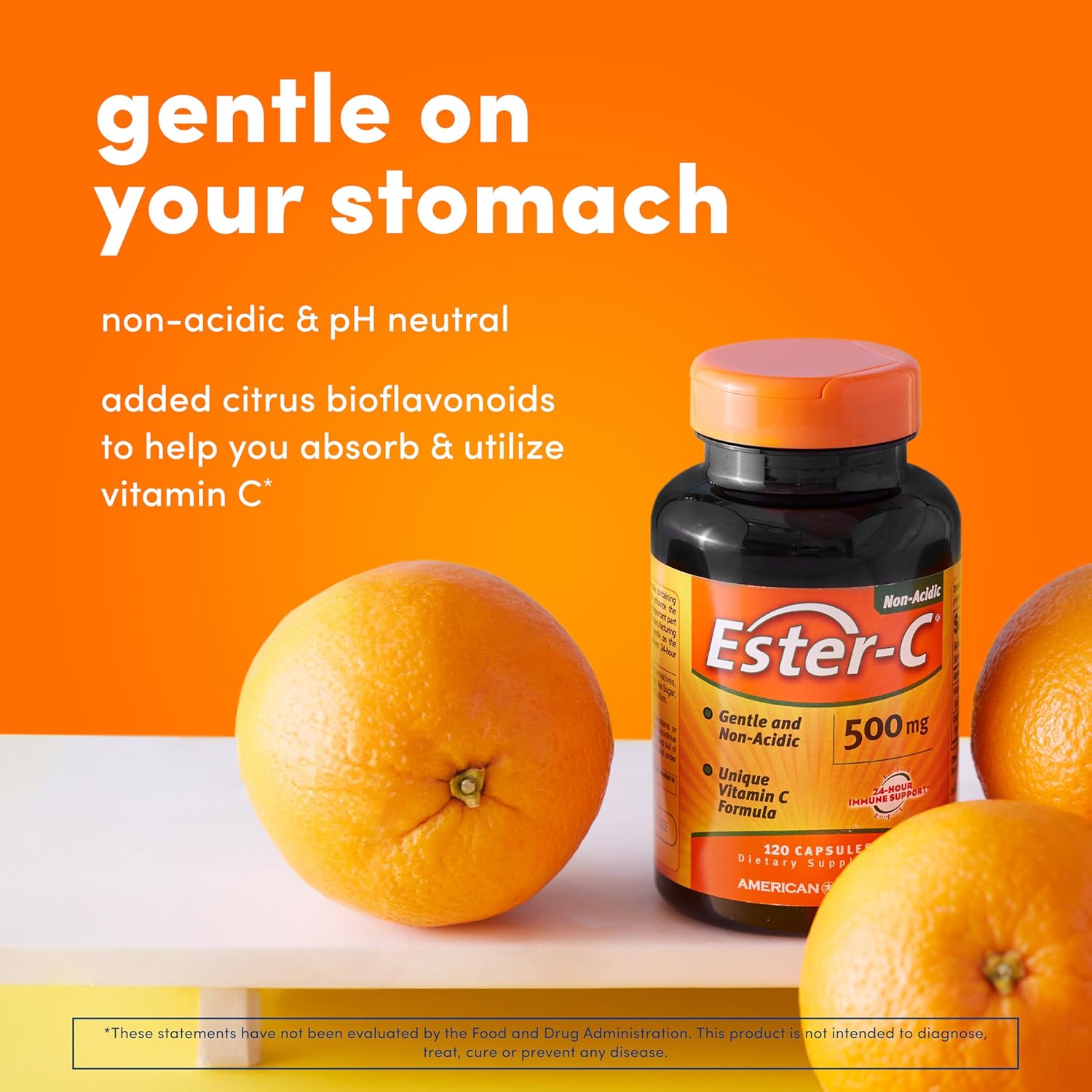 American Health Ester-C Capsules with Citrus Bioflavonoids - 24-Hour Immune Support, Gentle On Stomach, Non-Acidic Vitamin C - Non-GMO, Gluten-Free - 500 mg, 60 Count
