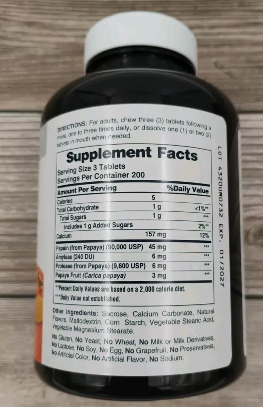 AMERICAN HEALTH Papaya Enzyme Tablets, 600 Count Bottle